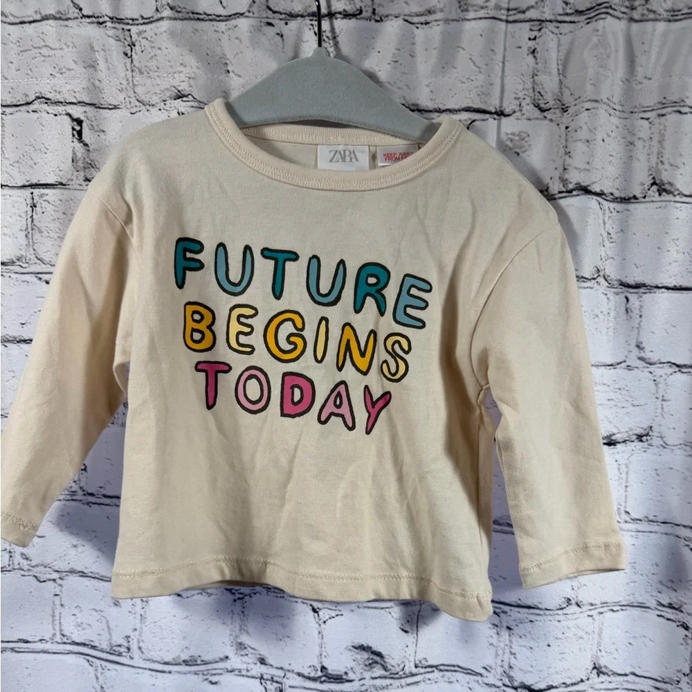 Zara Kids Cream Long Sleeve Shirt EUC - Picture 1 of 5